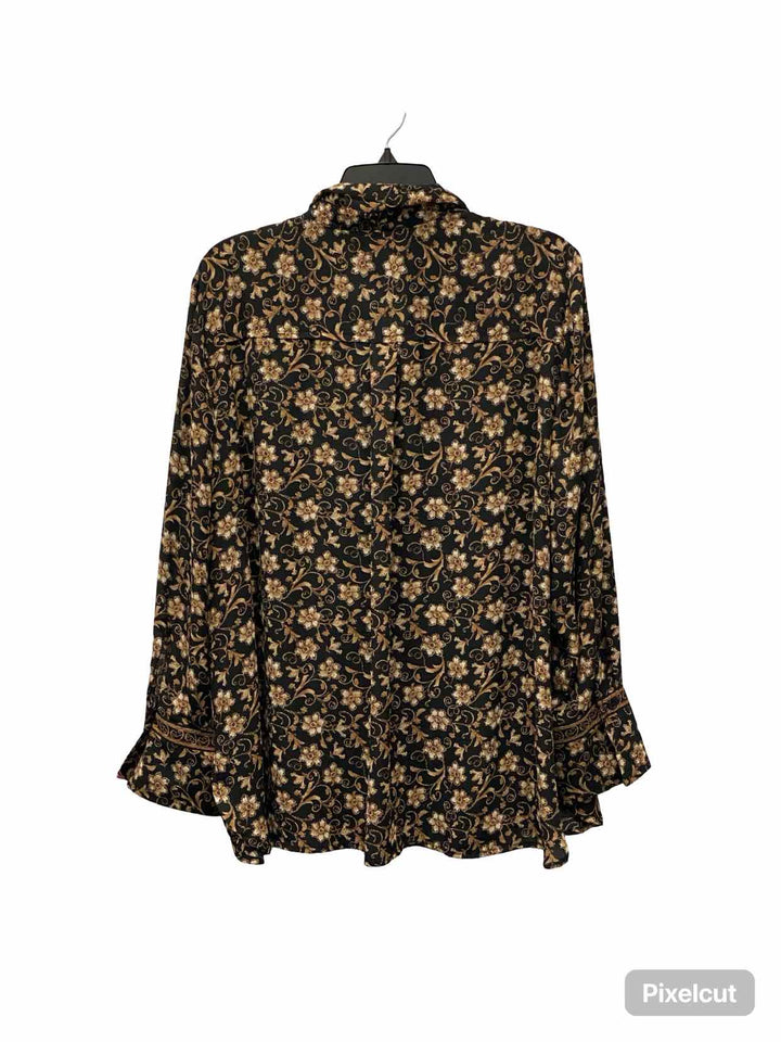 Max Studio Size 1X Black Brown Floral Long Sleeve Shirts