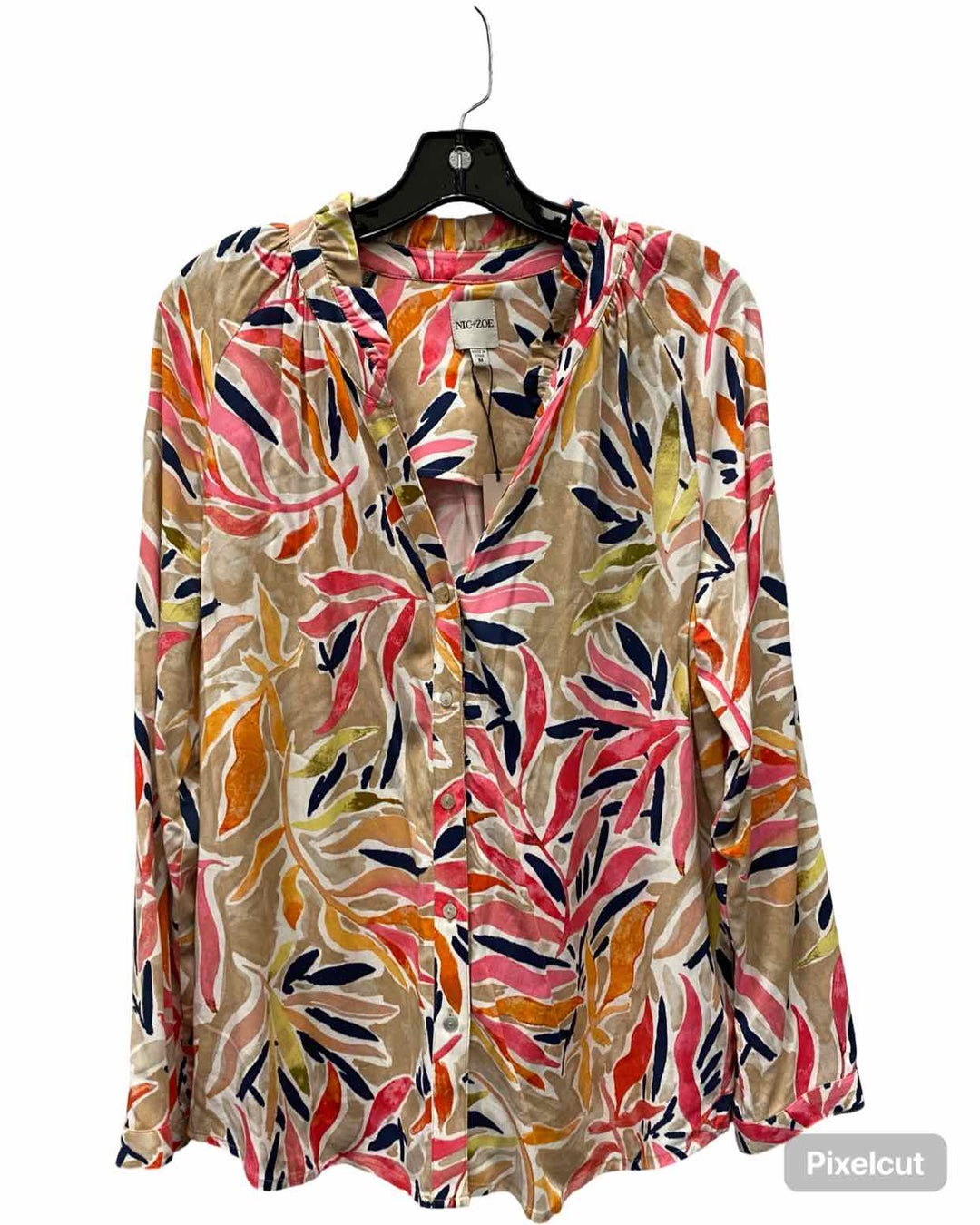 Nic + Zoe Size M Tan Multi Print Long Sleeve Shirts