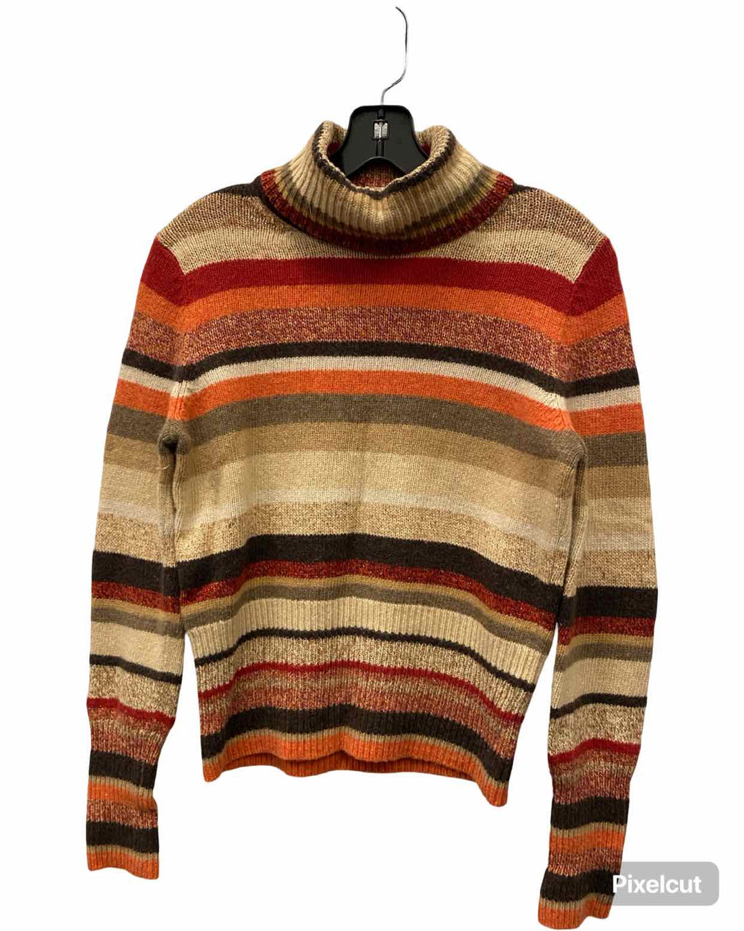 The Limited Size M Orange & Yellow Brown Striped Wool Blend Turtle Neck Sweater