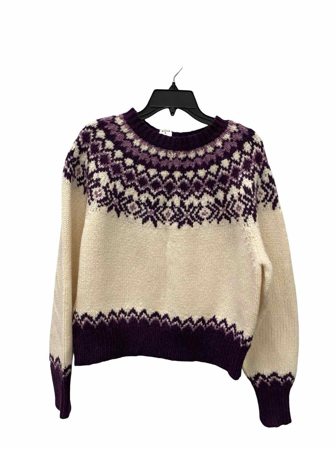 AE77 Size S White Purple 100% Wool Sweater