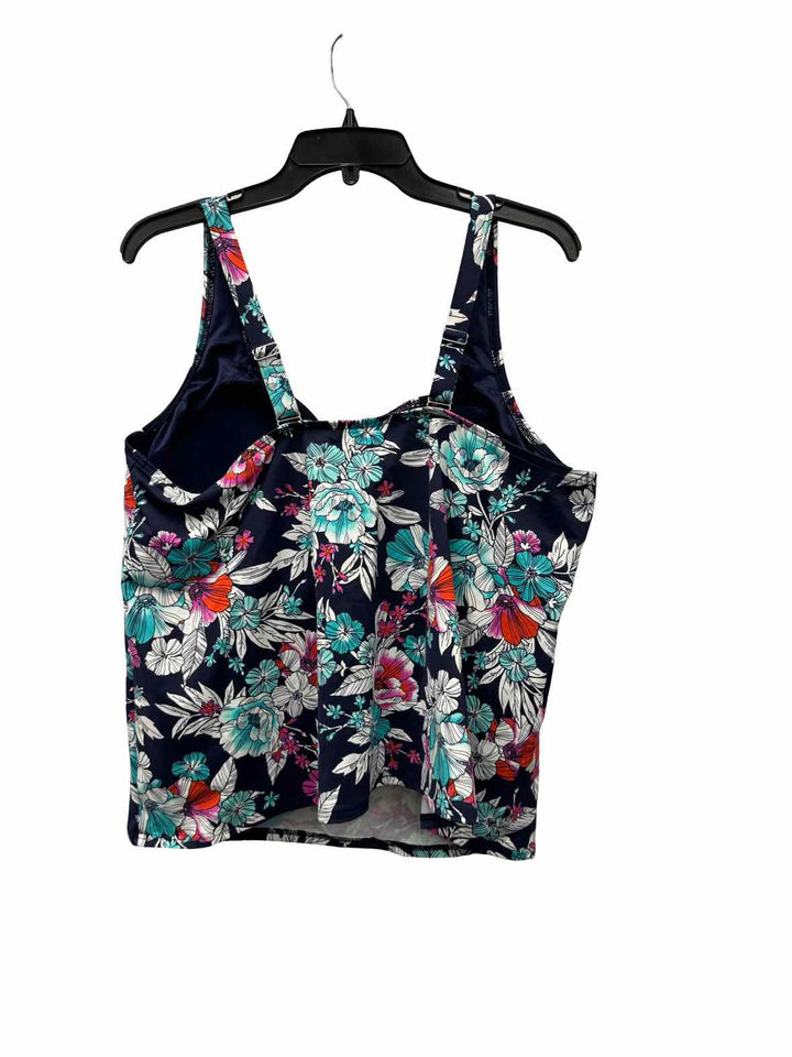 Lands End Size 18 Blue Floral Swimsuit Top