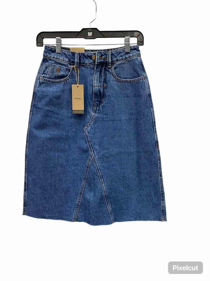 Thrillers Size 2 Blue Denim Cooper/ High Rise Knee Length Skirt