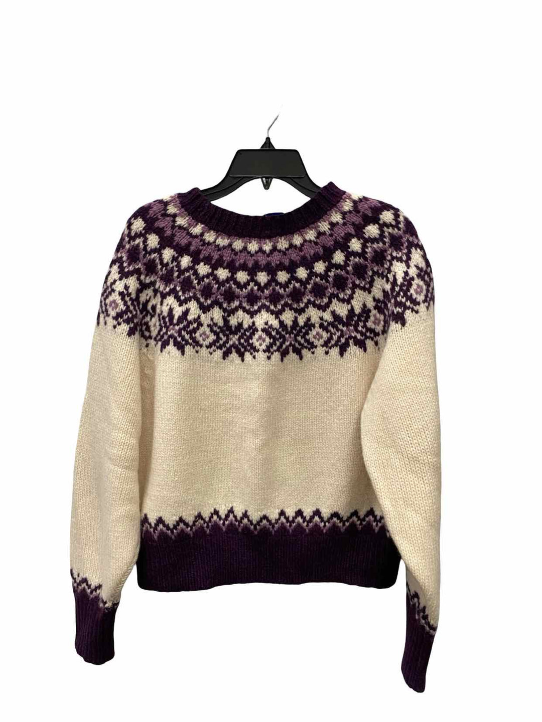 AE77 Size S White Purple 100% Wool Sweater