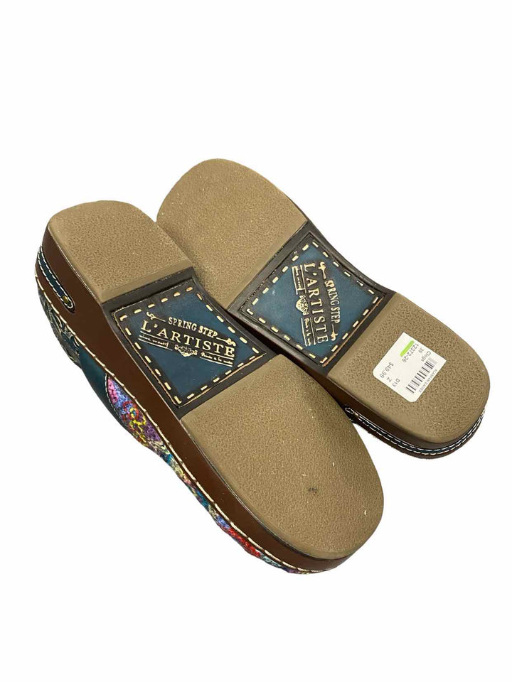 L'Artiste Shoe Size 39 Multi-Color Leather Floral Zagabank Clogs