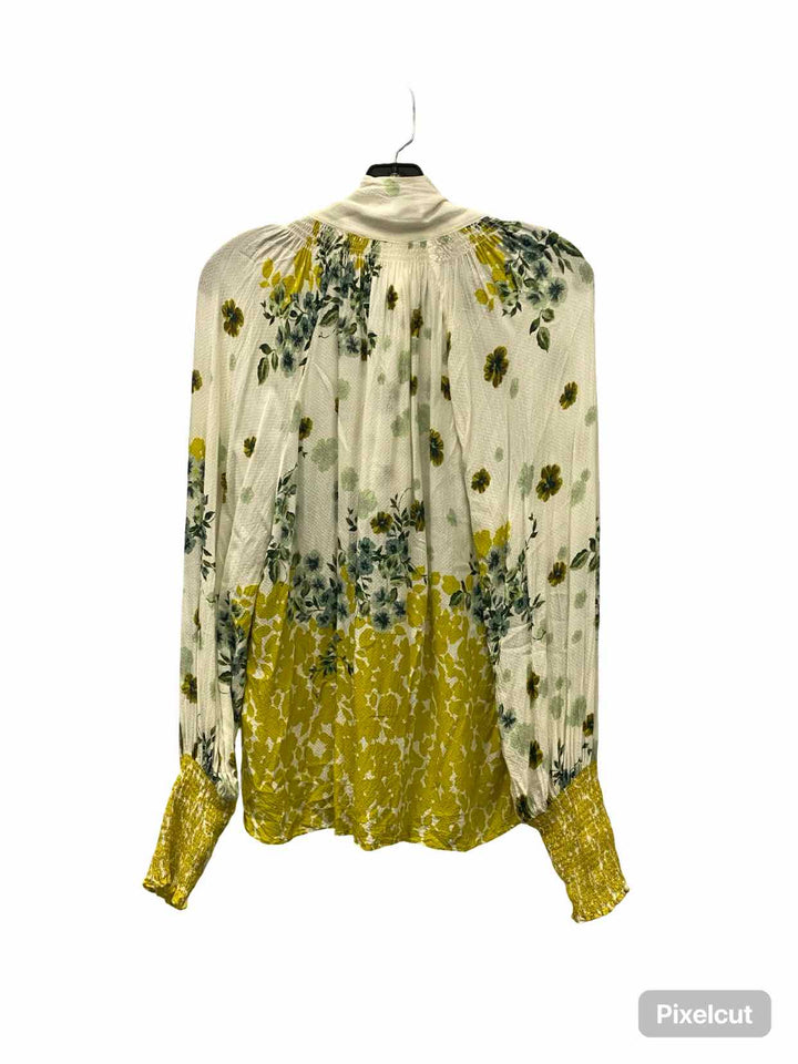 Anthropologie Size M White Yellow Floral Long Sleeve Shirts