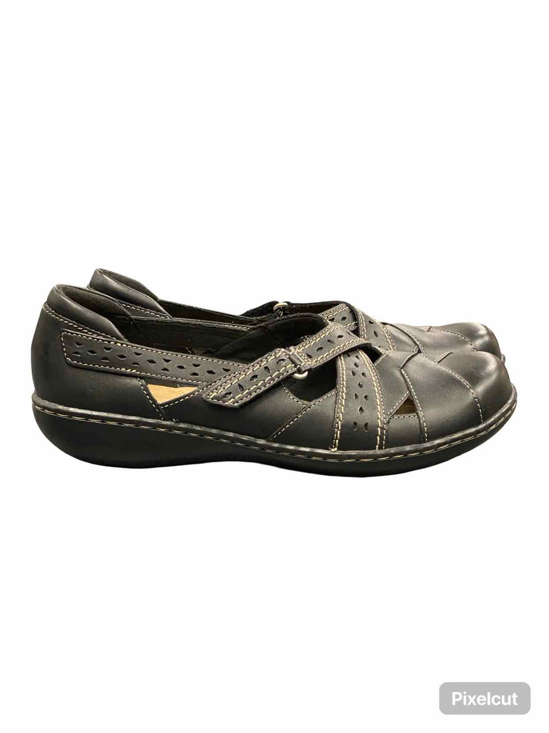 Clarks Shoe Size 8.5w Black Leather Ashland Spin Q Sandals
