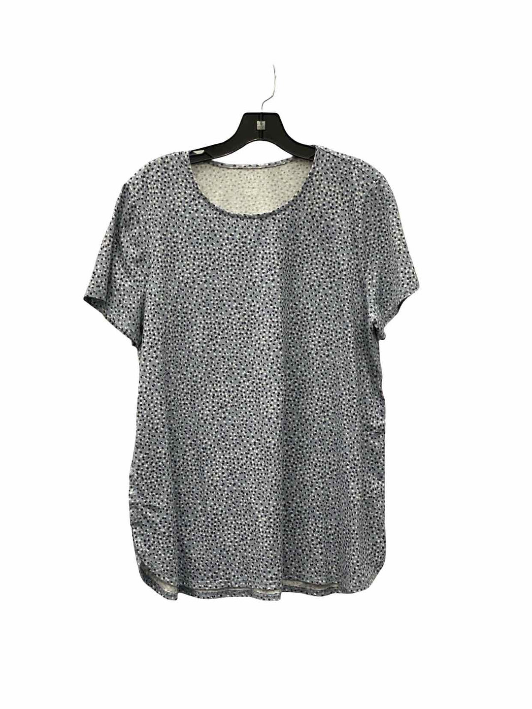 J Jill Size L Blue White Print Short Sleeve Shirts
