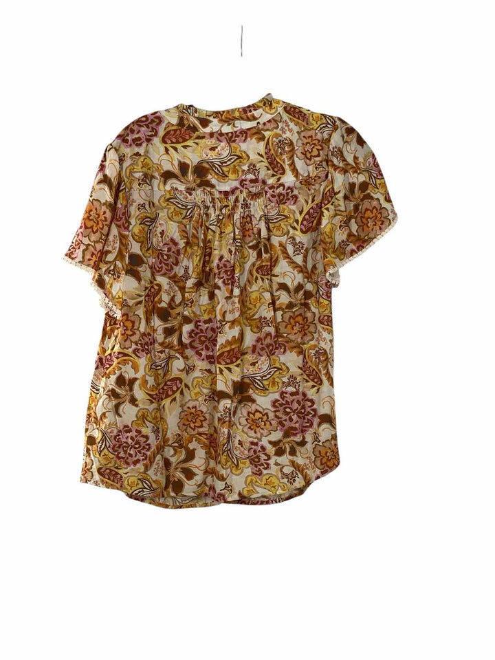 Democracy Size L Yellow Floral Short Sleeve Shirts