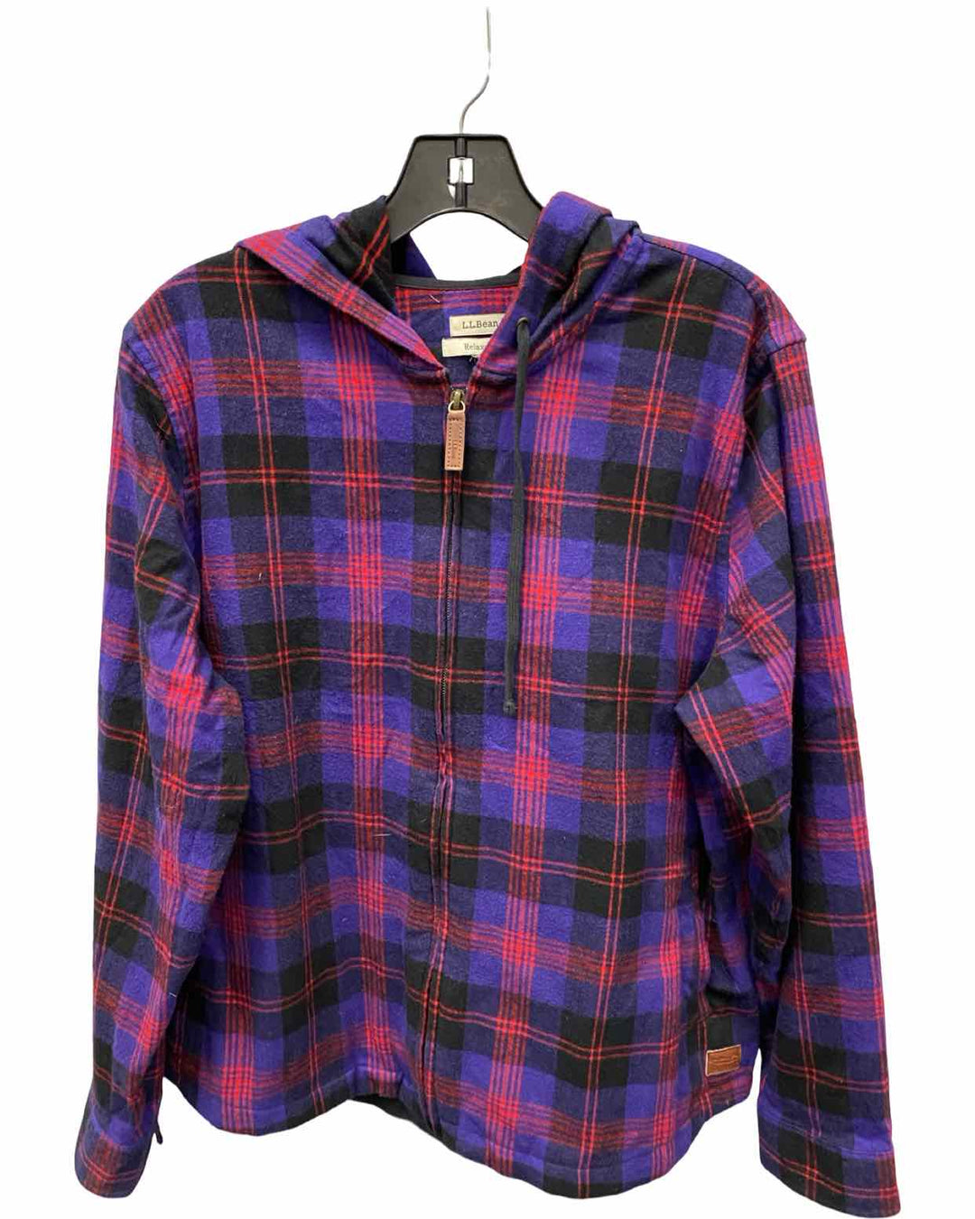 LL Bean Size LP Purple Red & Black Plaid 100% cotton Jacket