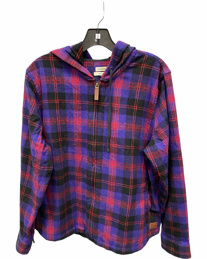 LL Bean Size LP Purple Red & Black Plaid 100% cotton Jacket
