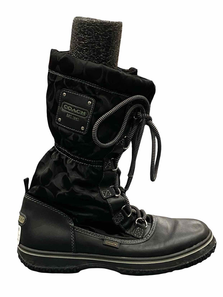 COACH Shoe Size 7.5 Black Leather Shaine Water Resistant Boots(Ankle)
