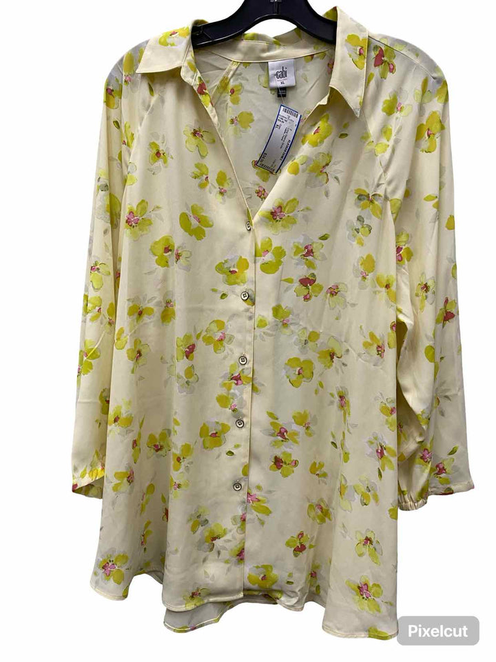 Cabi Size XL Yellow Floral Long Sleeve Shirts
