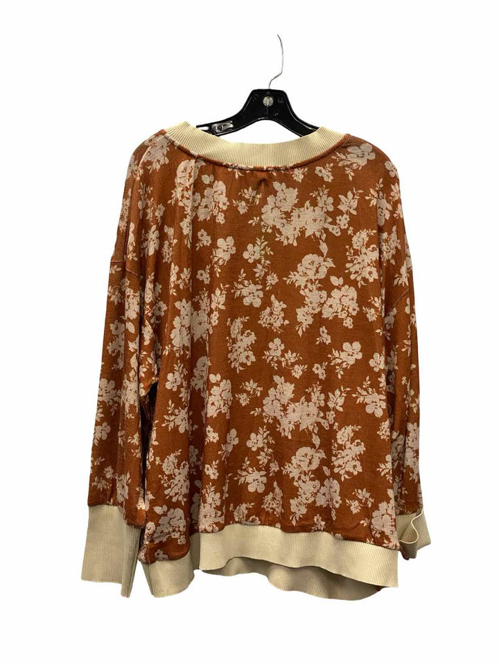 Oddi Size 2X Cream Brown Floral Sweater