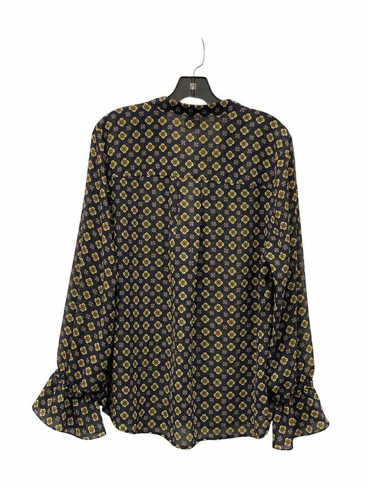 Cabi Size XL Navy Yellow Long Sleeve Shirts