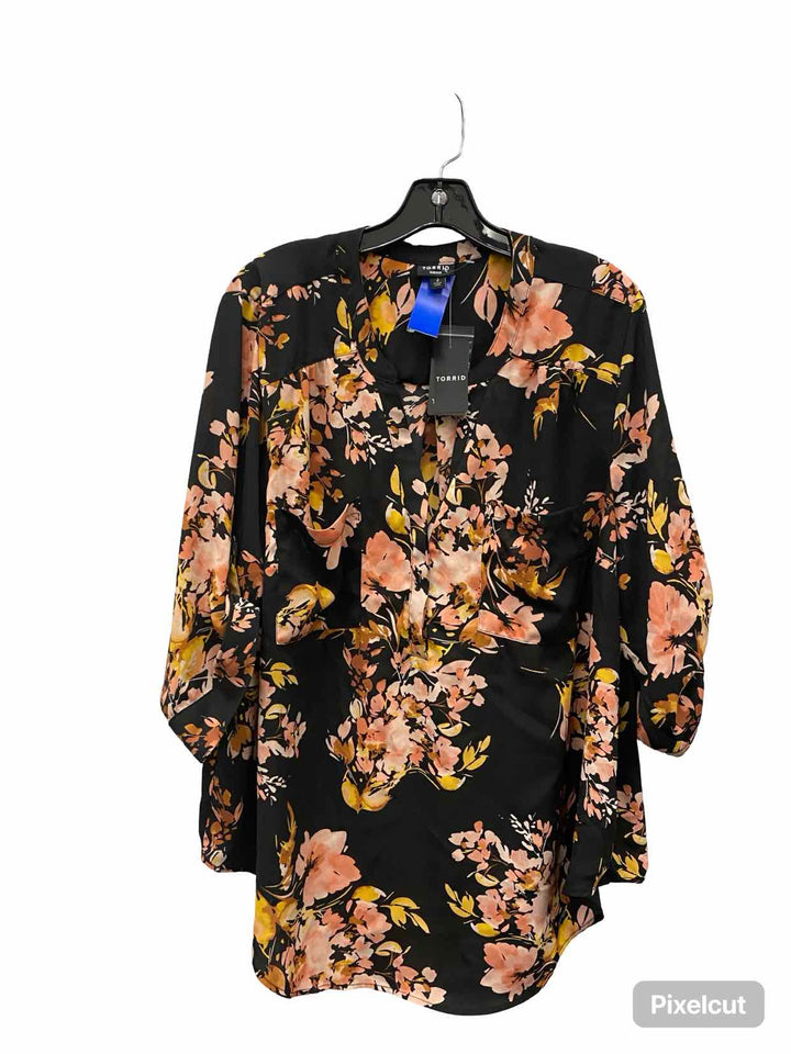 Torrid Size 2 Black Pink Floral Long Sleeve Shirts