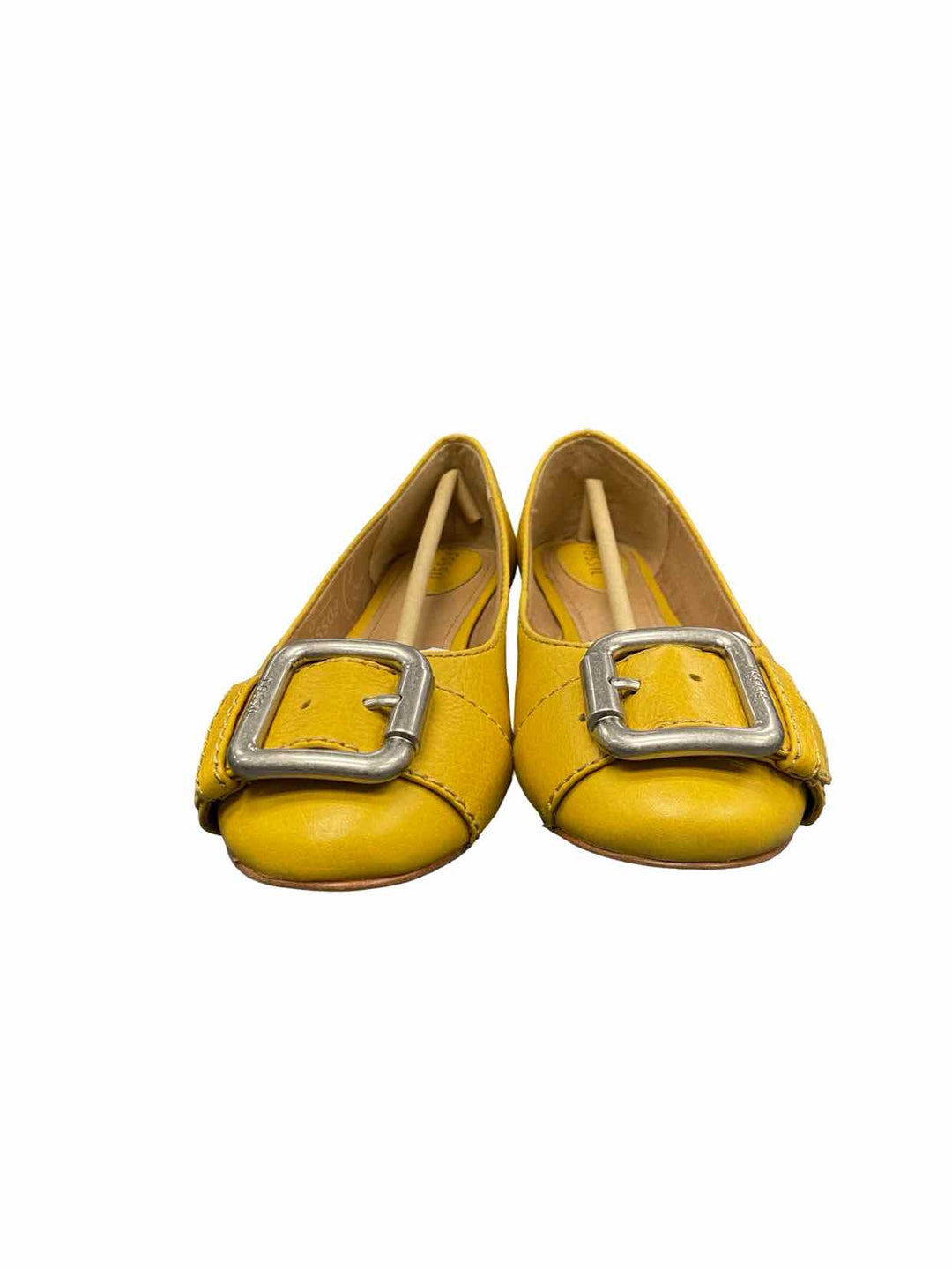 Fossil Shoe Size 7 Mustard Yellow Pebbled Leather Flats
