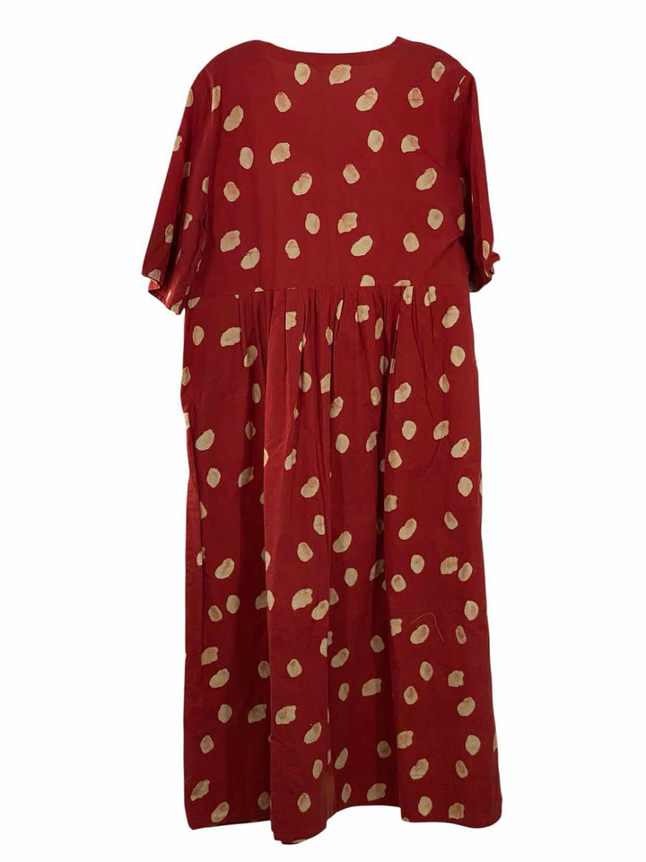 Marketplace Handwork of India Size L Red Print Cotton Dress