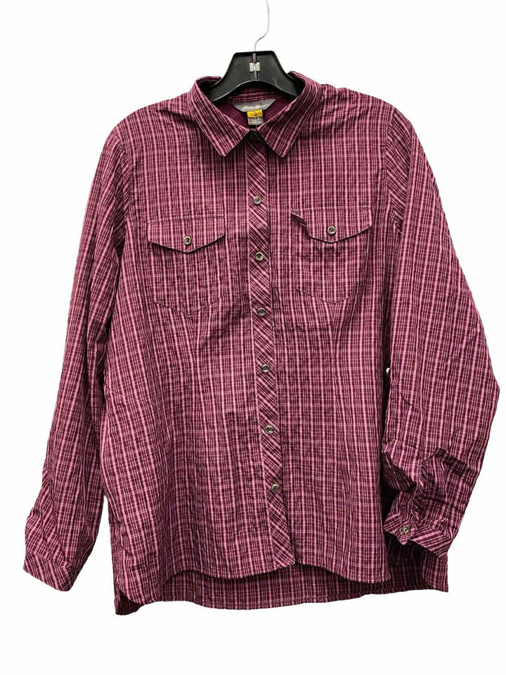 Eddie Bauer Size L Purple Plaid Long Sleeve Shirts