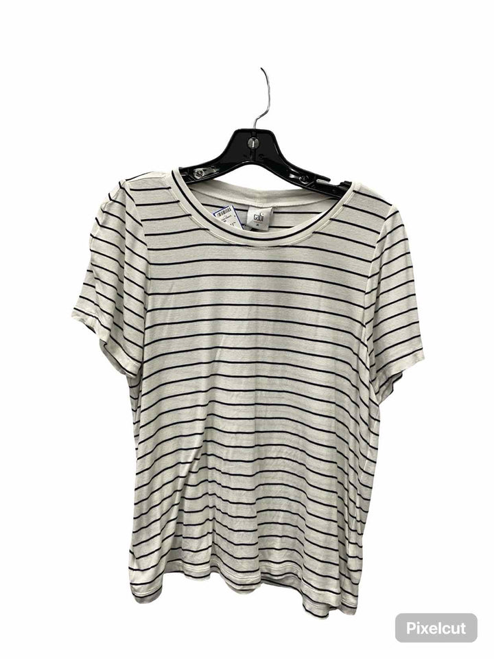 Cabi Size M White Black Striped Short Sleeve Shirts