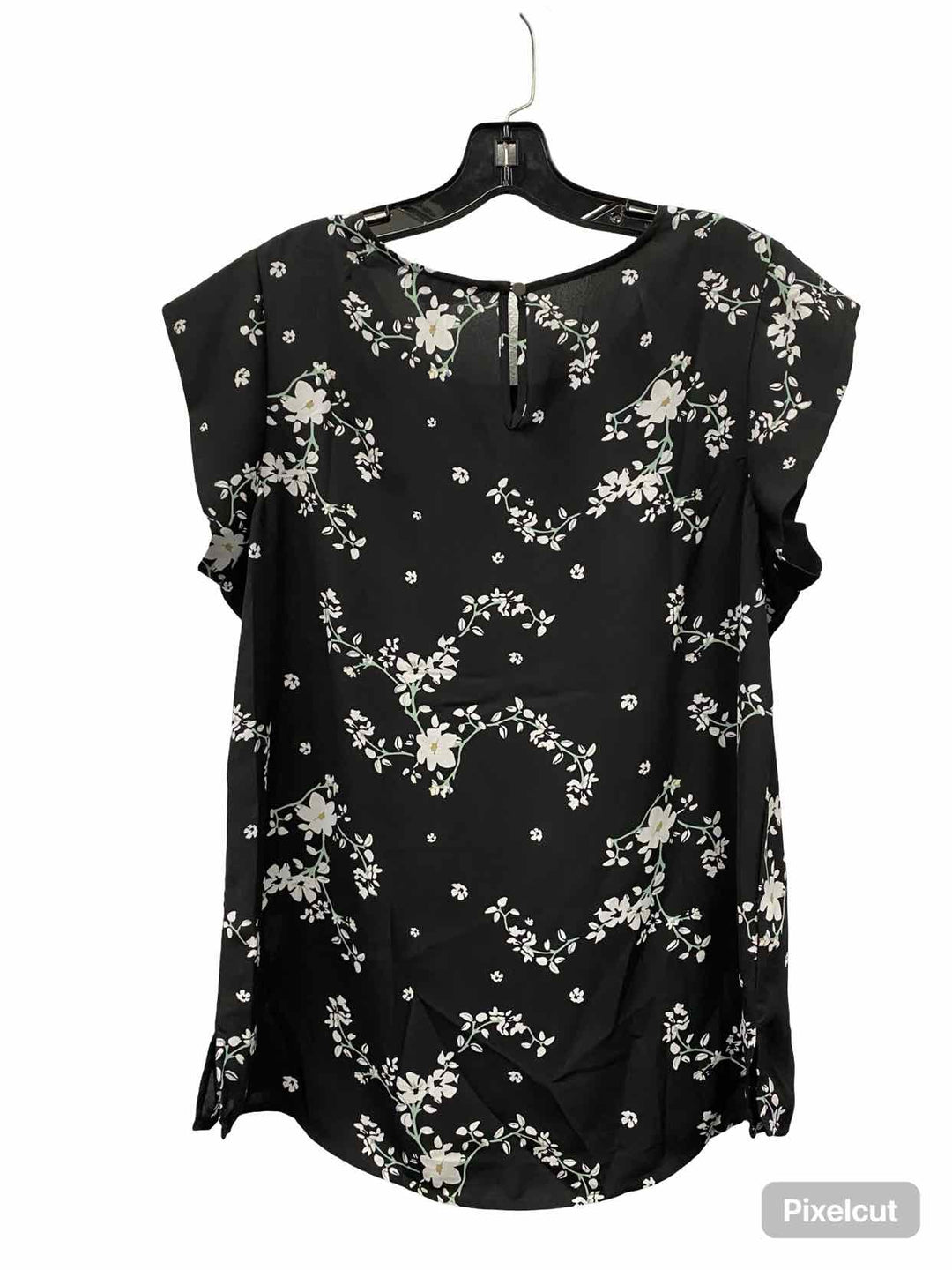 Hawthorne Size L Black White Floral Short Sleeve Shirts