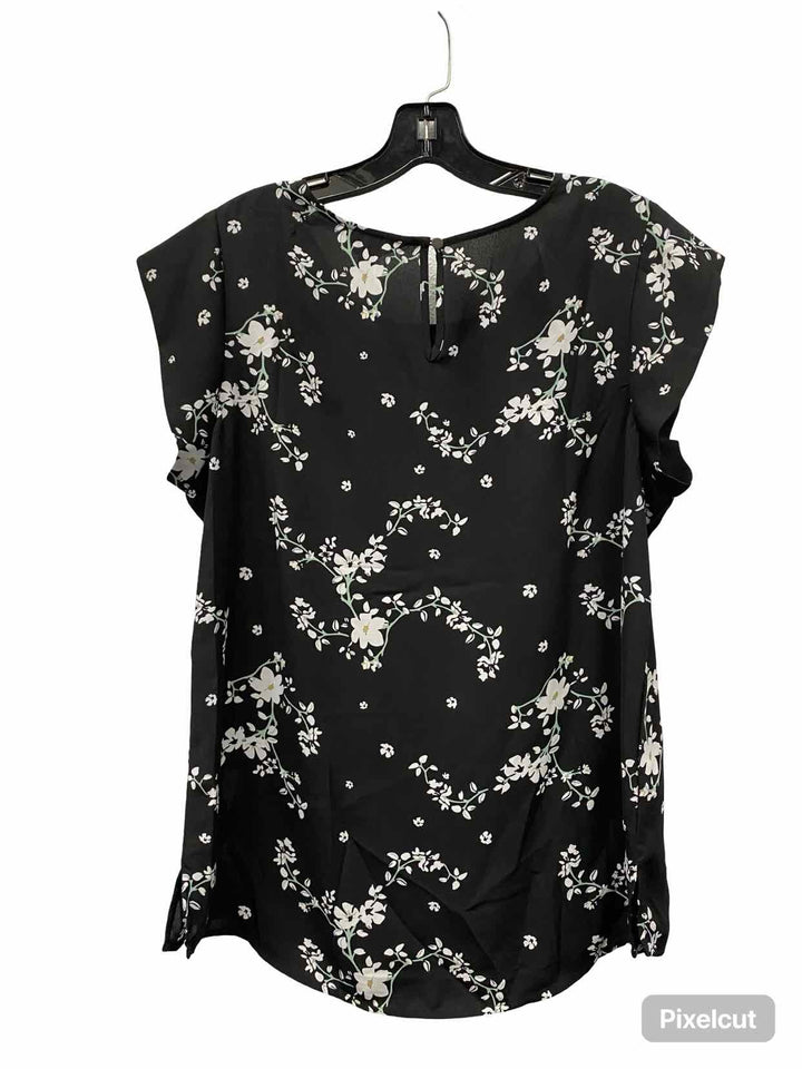 Hawthorne Size L Black White Floral Short Sleeve Shirts