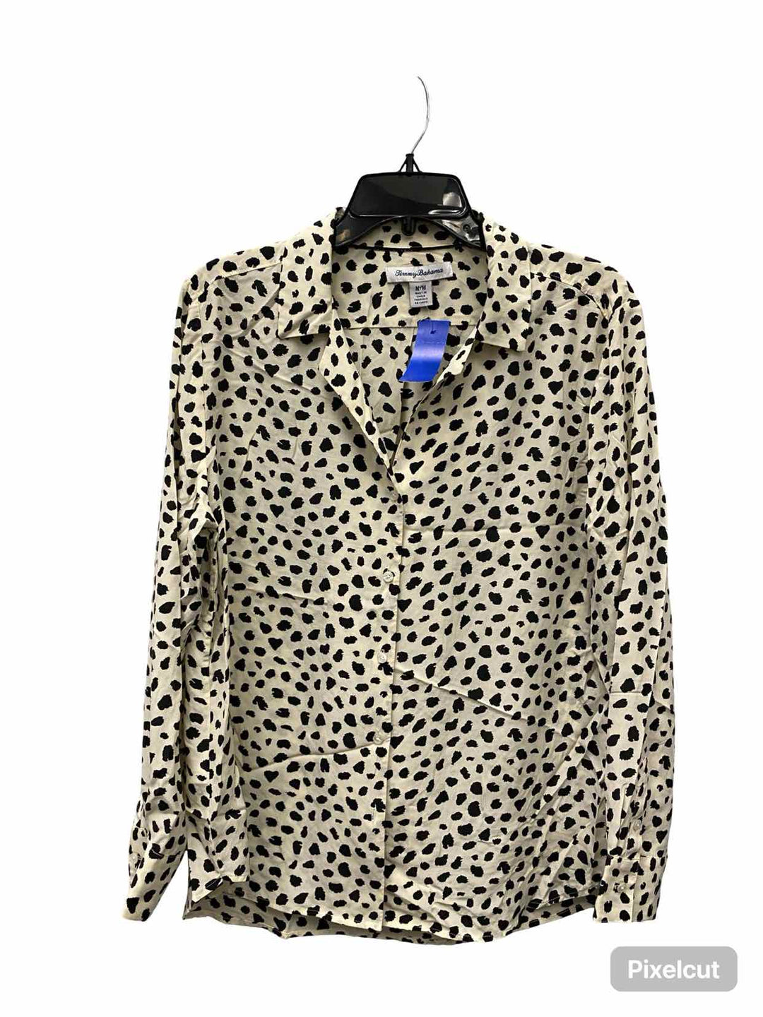Tommy Bahama Size M White Black Animal 100% silk Long Sleeve Shirts