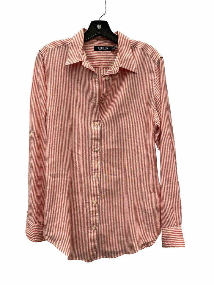 Ralph Lauren Size M Red White Striped Linen Long Sleeve Shirts