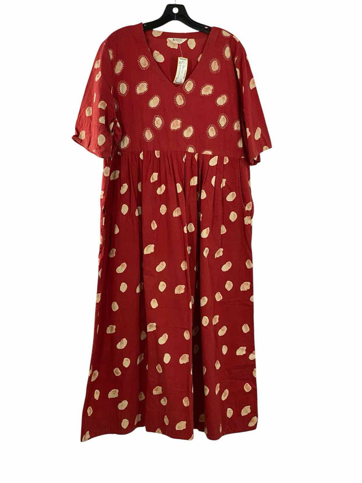 Marketplace Handwork of India Size L Red Print Cotton Dress