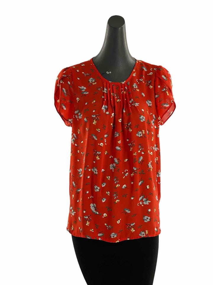 fun2fun Size M Orange White Flowers Short Sleeve Shirts