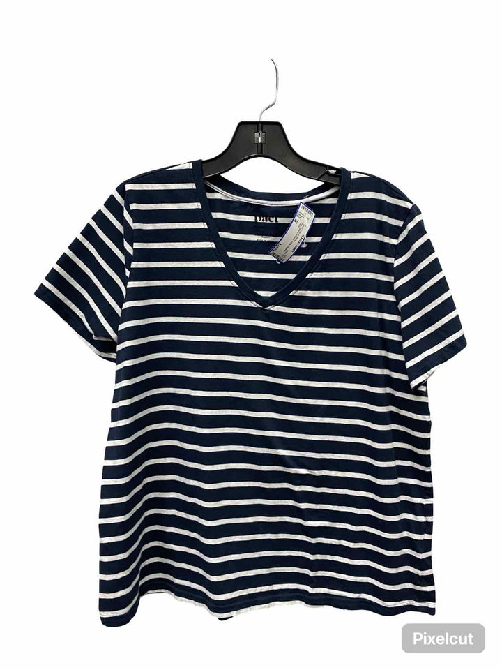 Pact Size M Navy White Striped 100% Organic Cotton Short Sleeve Shirts