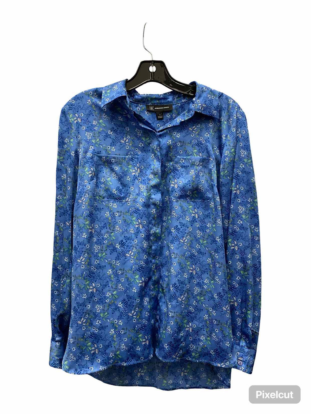 INC Size S Blue Floral Long Sleeve Shirts