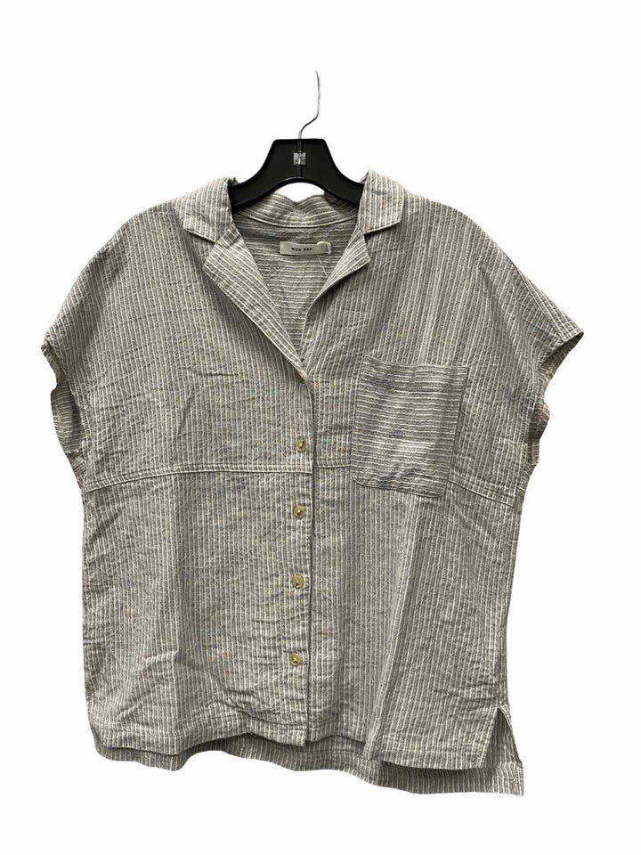 Mod Ref Size L White Grey Striped 100% cotton Short Sleeve Shirts