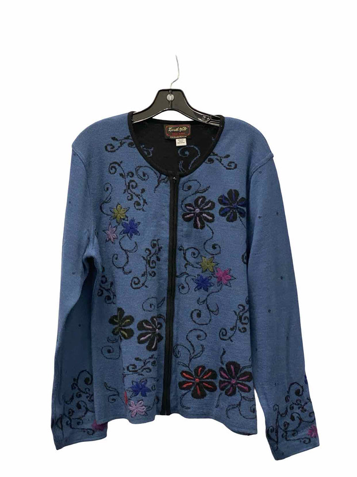Invisible World Size L Blue Black Floral 100% Baby Alpaca Sweater