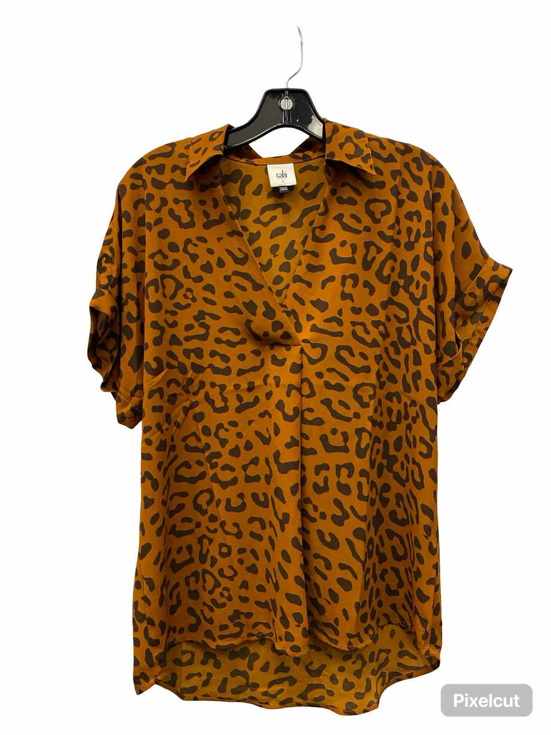 Cabi Size S Orange Black Print Short Sleeve Shirts
