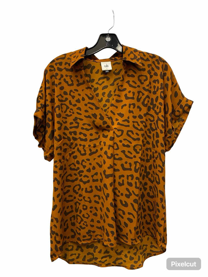 Cabi Size S Orange Black Print Short Sleeve Shirts