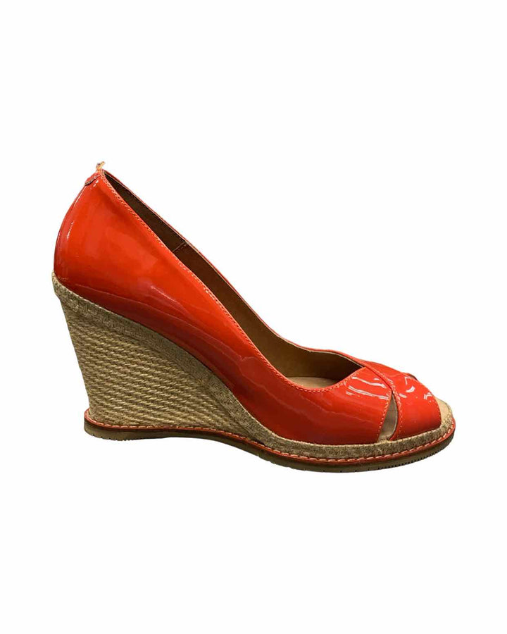 Andre Assous Shoe Size 6.5 Red Patent Leather Wedge Peep-Toe Heels