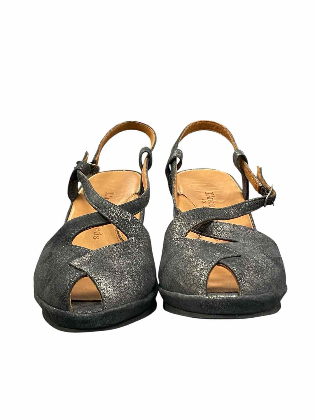 L'Amour Des Pieds Shoe Size 8.5 Gray Shimmer Leather Heeled Sandals