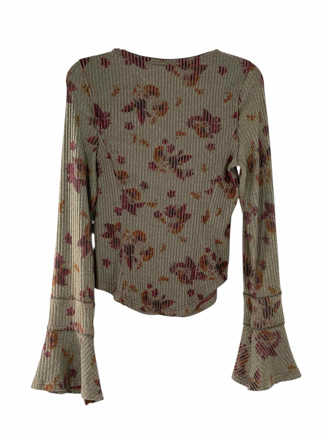 Free People Size S Gray Purple Floral ribbed Long Sleeve Shirts