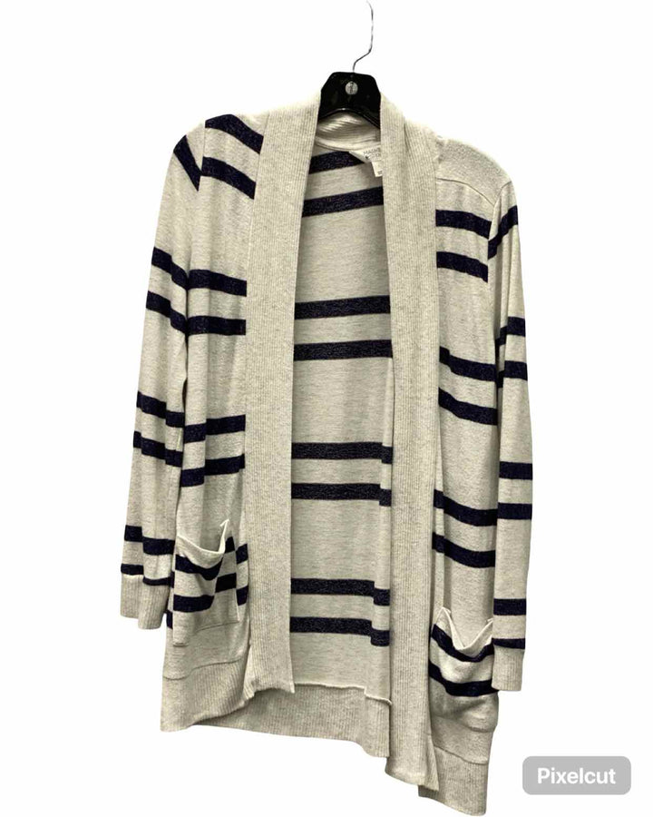 Market & Spruce Size L White Navy Striped Long Sleeve Shirts