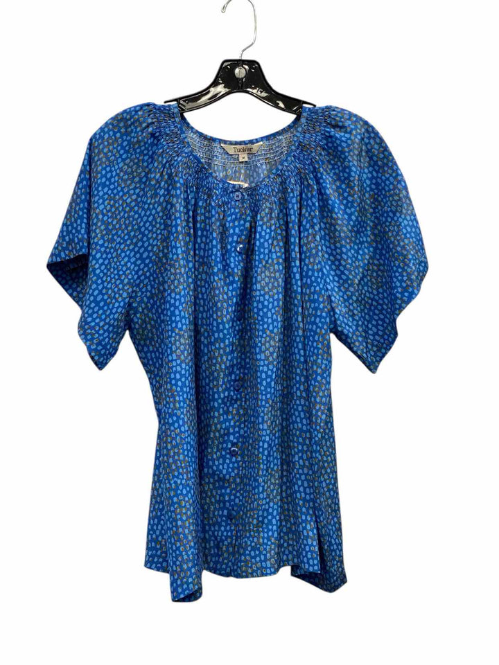 Tucker Size M Blue Print 100% silk Short Sleeve Shirts