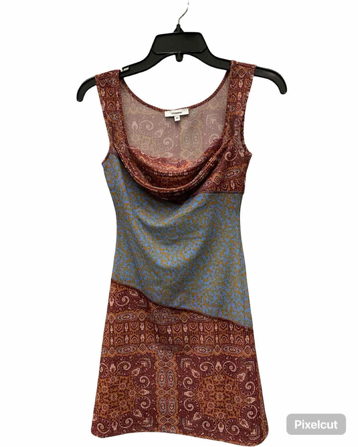Miaou Size XS Brown Blue Print Dress