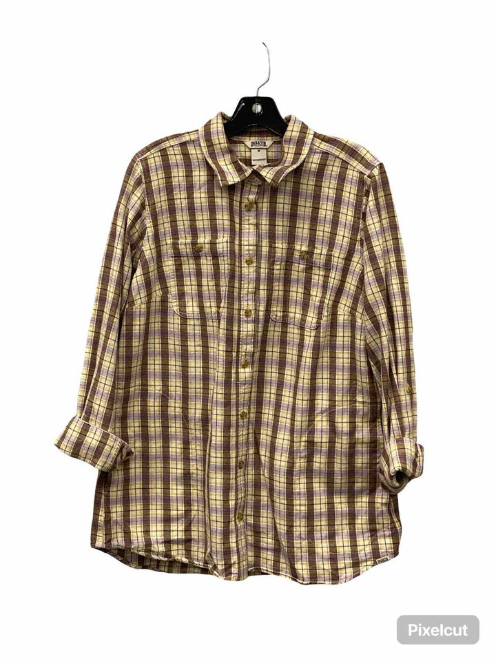 Duluth Trading Size M Light Purple Brown Plaid 100% cotton Long Sleeve Shirts