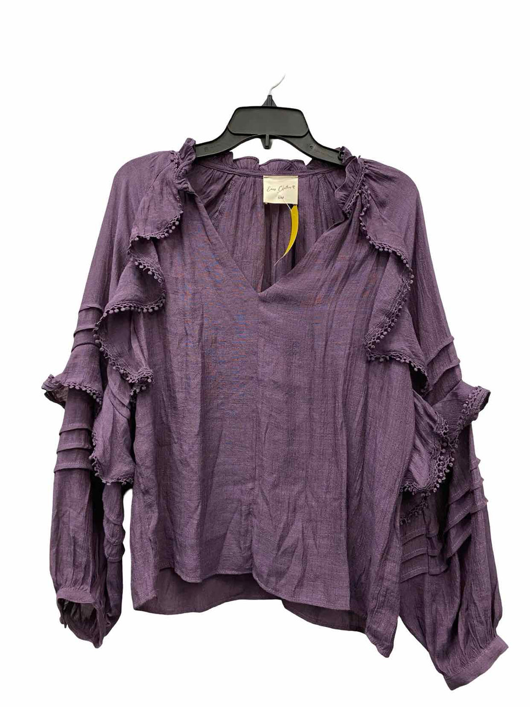 Easy Clothes Size S/M Purple Ruffle Long Sleeve Shirts