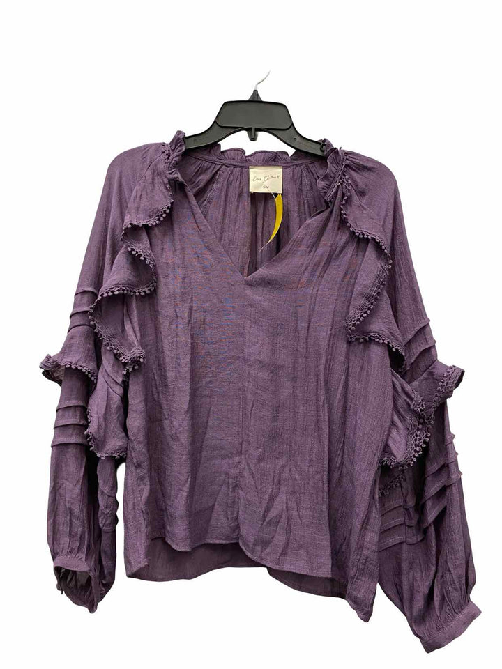 Easy Clothes Size S/M Purple Ruffle Long Sleeve Shirts