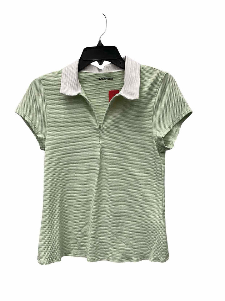 Lands End Size M Green White Short Sleeve Shirts