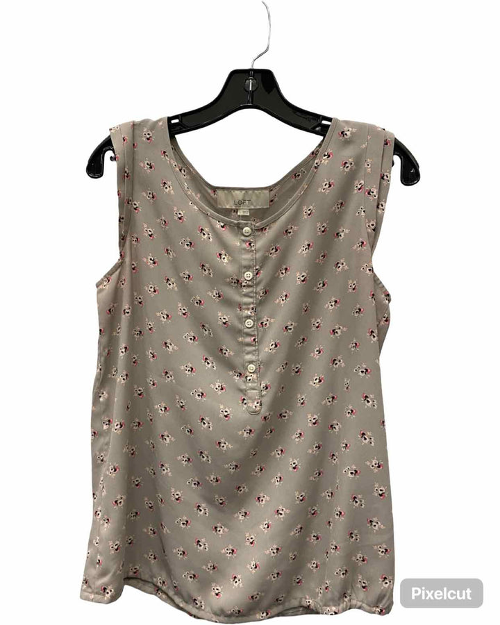 Loft Size S Gray Pink Floral Tank Top