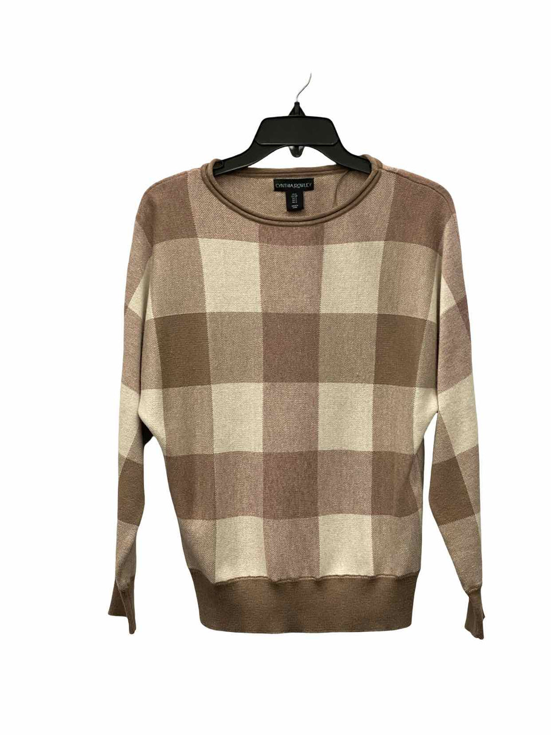 Cynthia Rowley Size S Brown Checkered Sweater