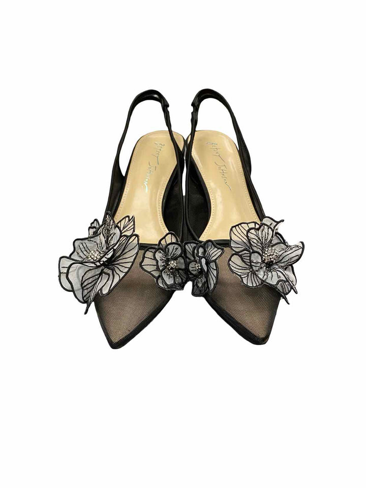 Betsey Johnson Shoe Size 8.5 Black Petra Flower Ornament Slingback Heels