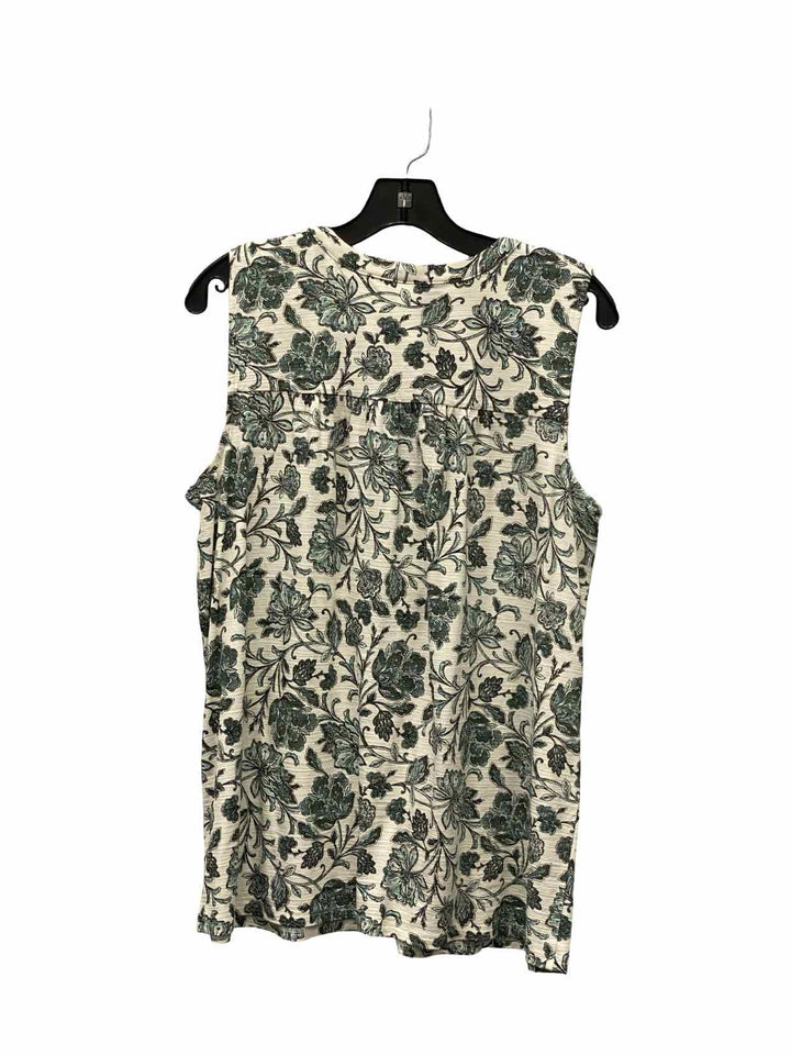 J Jill Size L Green White Floral Tank Top