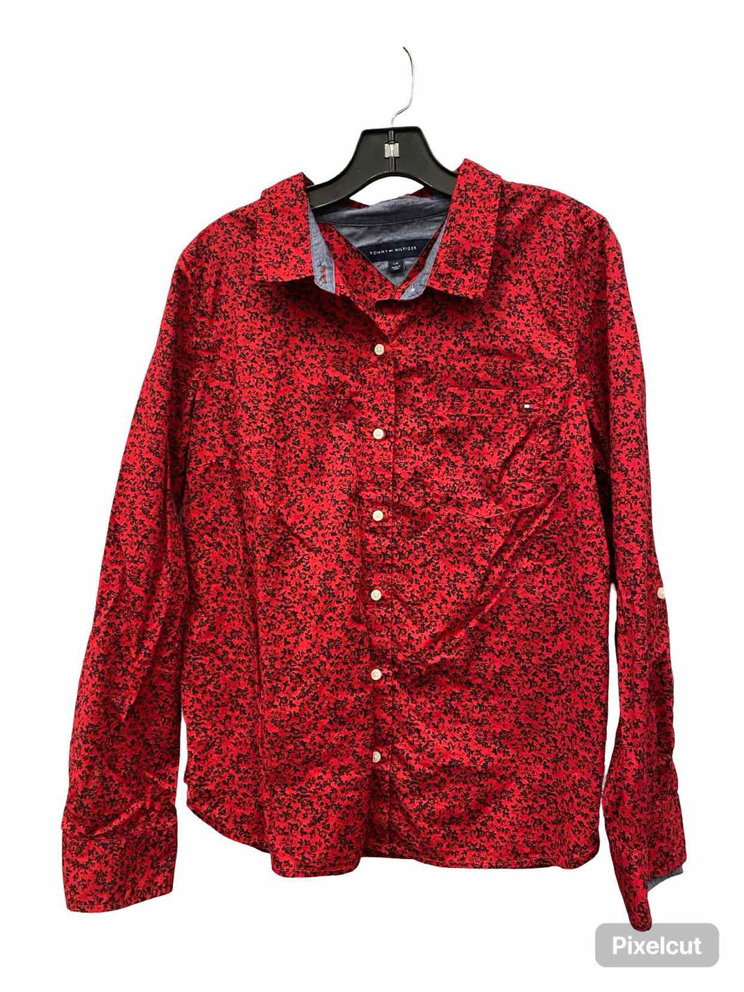 Tommy Hilfiger Size L Red Black Print Long Sleeve Shirts